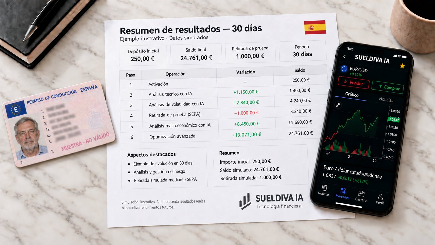 La evolución de nuestra cuenta de prueba en 30 días
